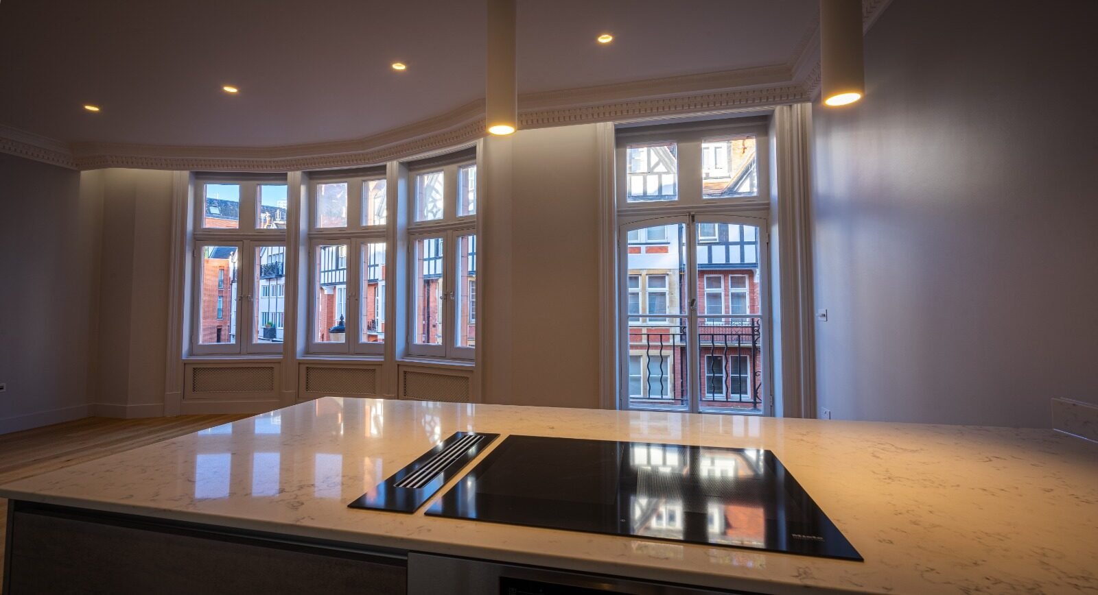 Kitchen island and leaded bay windows, Herbert Crescent