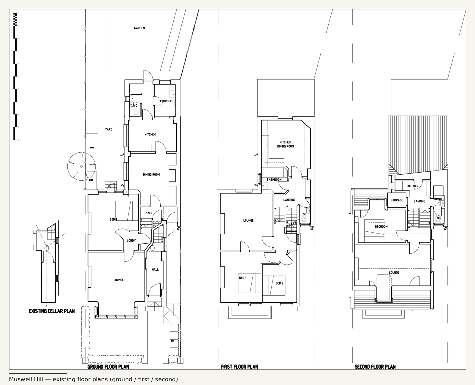 Existing floor plans before conversion, Muswell Hill